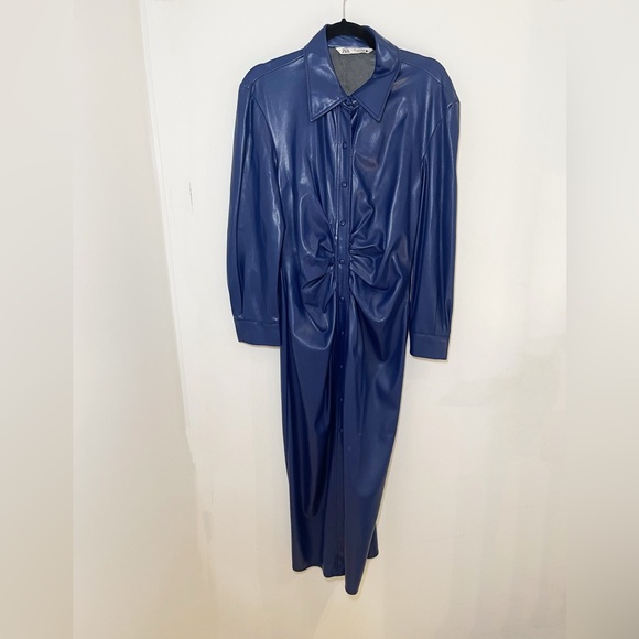 Zara Faux Leather Midi Shirt Dress (L) - Picture 4 of 6